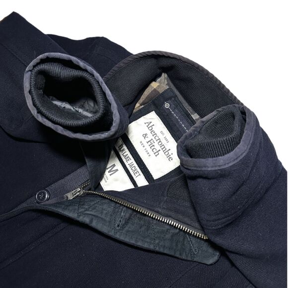 VTG Y2K Abercrombie & Fitch Elk Lake Jacket M Navy Wool Plaid Lined Field Coat - Picture 5 of 11